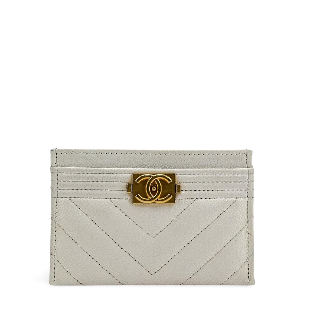 Chanel Boy Card Holder Chevron Caviar